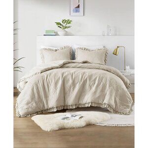 NWT 510 Design Ruffle Edge 3-Piece. Comforter Set Neautral Brown Full / Queen